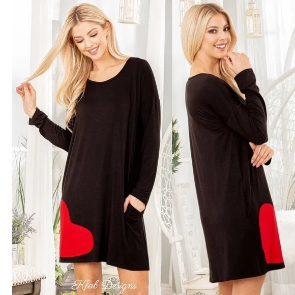 LAST 2! Very Soft Heart Patch Black Pocket Dress! - Picture 9 of 12